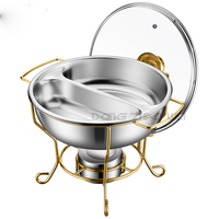 Nouveauté : Réchaud de buffet doré à chauffage électrique/à combustible, chauffe-plats pour restaurant, service de 8 L, 2 bacs, écologique