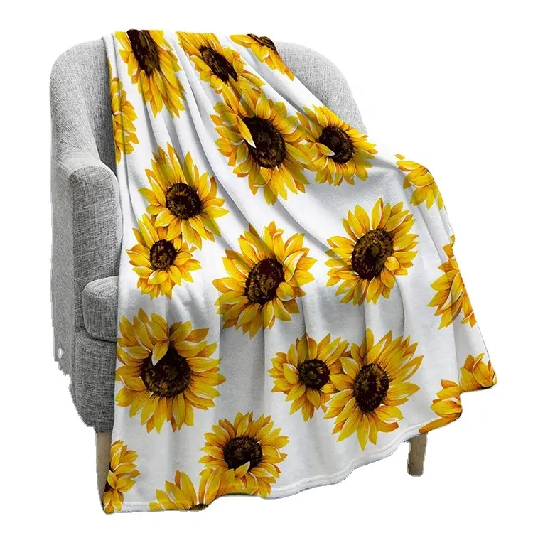 Wholesale Fashion New Custom Printed Sunflower Fleece Blankets For Children