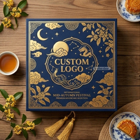 Emballage de gâteaux de lune de mi-automne biodégradable personnalisé en usine, boîte de luxe avec couvercle et base, estampage doré