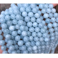 Perles Rondes Polies Naturelles en Gros, Matées et Facettées, en Cristal d'Aigue-marine, pour la Fabrication de Bijoux, Bracelet Chakra Moo BJ198