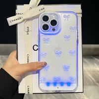 Coque de téléphone tendance pour iPhone 17, motif nœud papillon rose-blanc, avec flash d'arrivée d'appel et détection vocale pour appels entrants, compatible Apple 16, 15, 14