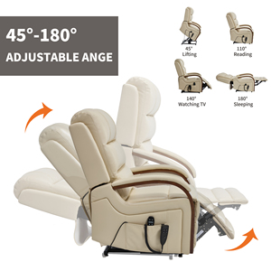 <span class=keywords><strong>Fauteuil</strong></span> inclinable élévateur en cuir beige Power Position infinie à double moteur jusqu'à 350 LBS avec accoudoirs en bois massif - Product Image 3