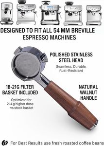 พอร์ทาฟิลเตอร์ขนาด 54 มม. ทำจากไม้วอลนัท สำหรับเครื่องชงกาแฟ <span class=keywords><strong>Breville</strong></span> <span class=keywords><strong>Barista</strong></span> <span class=keywords><strong>Express</strong></span> Pro พร้อมตะกร้ากรองขนาด 18 ถึง 21 กรัม แบบไม่มีฐาน - Product Image 2