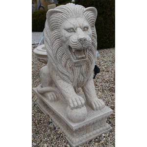 Par de estatuas de granito de león sentado hechas a mano, escultura de granito natural - Product Image 3