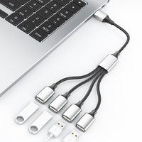 Adaptador Hub OTG USB-C de 4 Puertos, Cable de Nailon Trenzado, Conductor de Cobre Puro, Carga Rápida de 5A, Transferencia de Datos USB 2.0, para Teléfonos y Laptops, OEM
