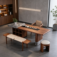 Ensemble de table à thé en bois massif, table à thé moderne avec plateau en ardoise, ensemble complet de meubles à thé pour la maison, la villa, l'hôtel, le bureau, vente en gros, OEM personnalisé