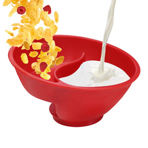Cereal Bowl With Dry Wet Separation Red And White Household Breakfast Bowl For Home Use - Product Image 1