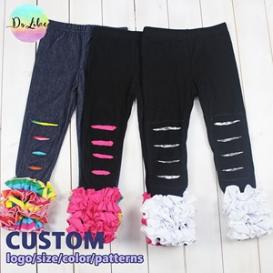 Leggings Colorati per Ragazze in Vendita, Pantaloni in Cotone con Vita Elastica e Bottoni, Pantaloni in Maglia di Cotone con Volant per Ragazze - Product Image 2