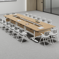Conjunto de Mesa de Conferencia Modular de Acero Inoxidable, Plegable, Móvil, con Separador, Forma Oblonga, Diseño Moderno, Fácil de Transportar