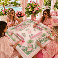 Tapis de Mahjong Pliable Moderne Rose Tropical Palm Beach en Néoprène Premium Antidérapant 33x33 Pouces Personnalisable – Idéal comme Cadeau