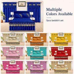 Wholesale Luxury Plain 5-Piece Bed Skirt Set with <strong>Valance</strong> Curtains <strong>King</strong> <strong>Size</strong> Bedding Set - Product Image 1