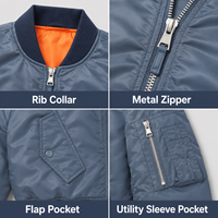 Blouson Bomber Homme Rétro Bleu Clair Délavé Brodé Lourd Streetwear Baseball Extérieur