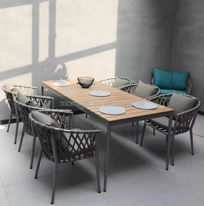 Ensemble de salle à manger d'extérieur nordique 3 pièces, tables et chaises de restaurant modernes et créatives pour balcon et cour, en bois, corde et rotin - Product Image 5