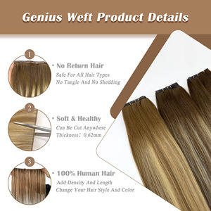 Nuove Extension di Capelli Umani al 100% Vergini, Morbidi <span class=keywords><strong>e</strong></span> Sottili, Europei, Brasiliani, Russi, Effetto Invisibile, Genius Weft, Capelli Naturali - Product Image 5