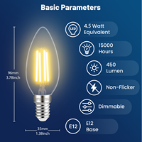 Direkt vom Hersteller 4,5W B11 E12 E26 LED-Kerzenlampe 450 Lumen Dimmbar für Zuhause Bar Kronleuchter für UL T20 2200K/2700K/3000K/5000K