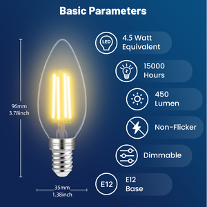 Nhà máy trực tiếp 4.5W B11 E12 E26 dẫn bóng nến 450 lumen <span class=keywords><strong>Dimmable</strong></span> cho nhà Bar Đèn chùm cho UL T20 2200K/2700K/3000K/5000K - Product Image 3