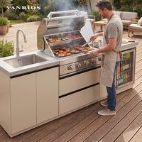 Îlot de barbecue commercial modulaire en aluminium VANRIOS, cuisine extérieure moderne imperméable avec évier et réfrigérateur
