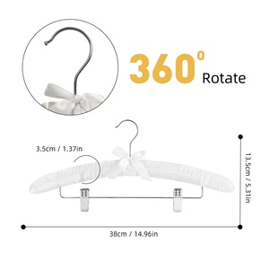Cintre en satin <span class=keywords><strong>blanc</strong></span> rembourré pour robe de mariée avec pinces, crochet pivotant antirouille, cintre de haute qualité pour hôtel, pour costumes et pantalons - Product Image 2