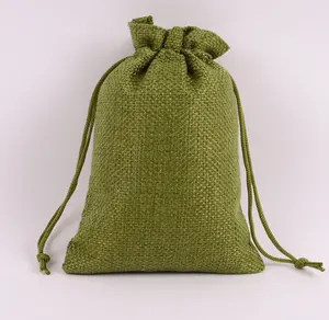 Bolsa de linho de juta orgânica lisa em estoque, sacola pequena reutilizável com cordão de cânhamo, sacola para joias, bolsas para presente