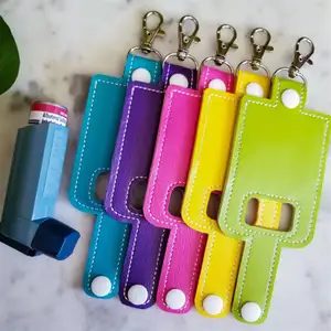 Asthma Inhaler Holder Pu Leather Travel Carrying Holder Keychain Asthma Inhaler Case Protective with Clip for Adults and Kids