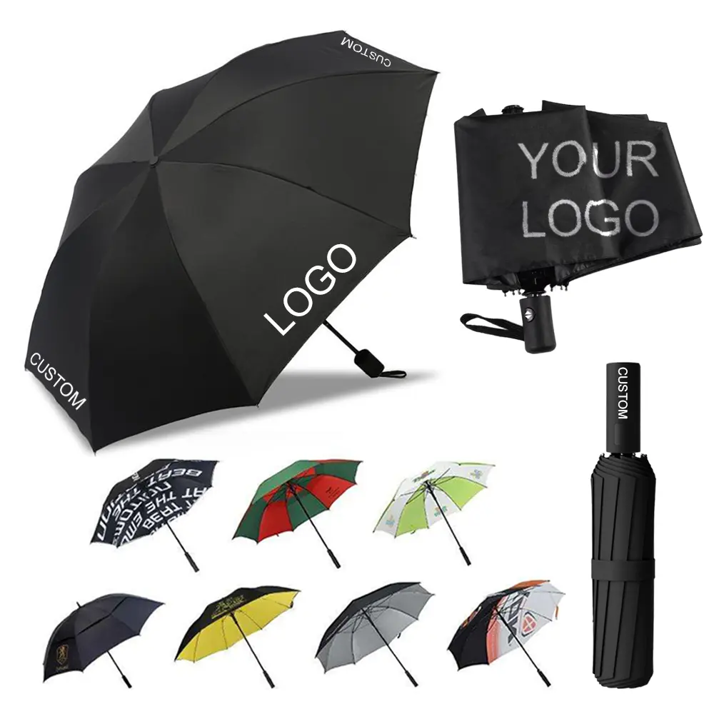 Paraguas plegable promocional con logotipo Personal, sombrilla con logotipo personalizado, paraguas compacto portátil a prueba de viento automático para lluvia con logotipo