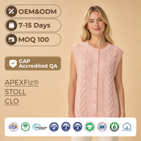 Gilet personnalisé pour femme en coton biologique, sans manches, col rond, tricot torsadé, un seul bouton, style preppy, printemps, OEM