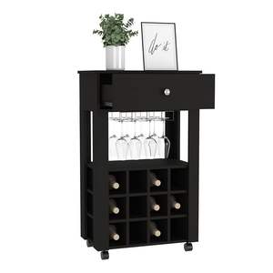 DB DB Twelve Wine Cubbie Chariot de bar noir finition wengue Ensemble Bayamon à quatre pattes - Product Image 1