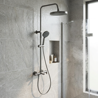 Ensemble de douche mural gris anthracite avec mitigeur monocommande en laiton pour salle de bain, fonction pluie, cartouche céramique et barre coulissante