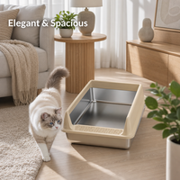 Bac à litière semi-fermé en acier inoxydable extra-large, anti-éclaboussures, design pour nettoyer les pattes, surélevé et épaissi, pour chats adultes