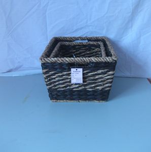 Low Price Vintage <b>Rectangle</b> Hyacinth Seagrass Woven Baskets Handmade Eco-Friendly Storage Organization <b>Bins</b> with Handles - Product Image 3
