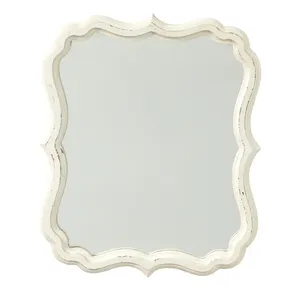럭셔리 골동품 수제 화이트 워시 나무 프레임 벽 거울 수제 소박한 가정 장식 거울
