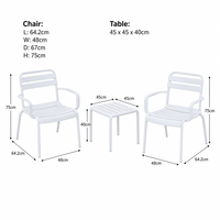 Table et chaises de bistrot légères résistantes aux UV, 3 pièces, meubles en plastique pour patio, jardin, balcon, cour, véranda