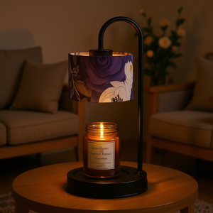 Lámpara Calentadora de Velas Eléctrica con Pantalla de Lino, Flores Moradas Oscuras, Brillo Ajustable, Decoración de Mesa para el Hogar, Quemador de Aromas - Product Image 2