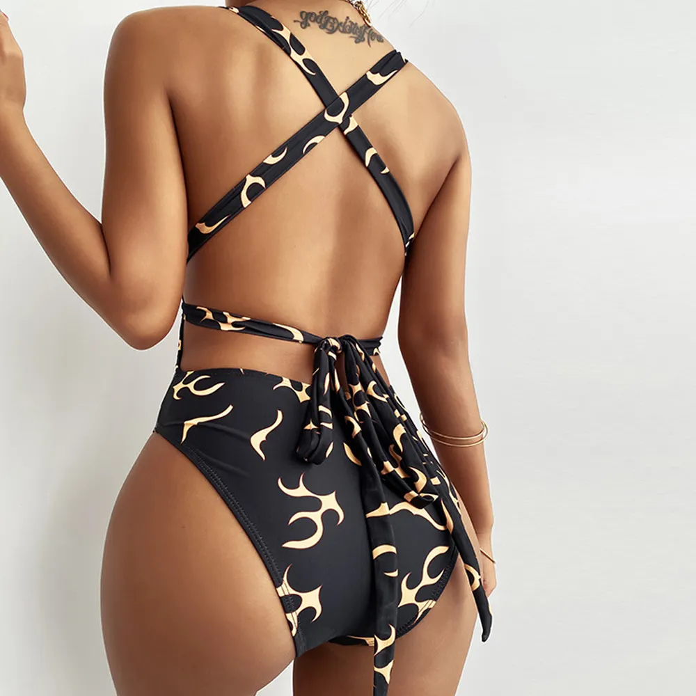2023 Luxury Sexy Bathing Suit High Waist Bikini Beachwear Black Cross Back Swimwear Women One Piece Swimsuit