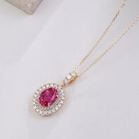 Collier pour femme en or 10 carats avec pendentif ovale en rubis de laboratoire de 3 carats, grand pendentif en diamant rose et breloques