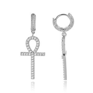 New Hip Hop Gold Statement Hoop Earrings Bling Iced Out Zircon Round Cross Diamond <b>Stud</b> Earrings Set Jewelry for Men Women Gift - Product Image 2