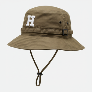 Sombrero de pescador de ala ancha personalizado para hombre, gorra de Safari de cuerda, Parche de goma de alta calidad, sombrero de cubo con agujero cortado con láser y cuerda - Product Image 1