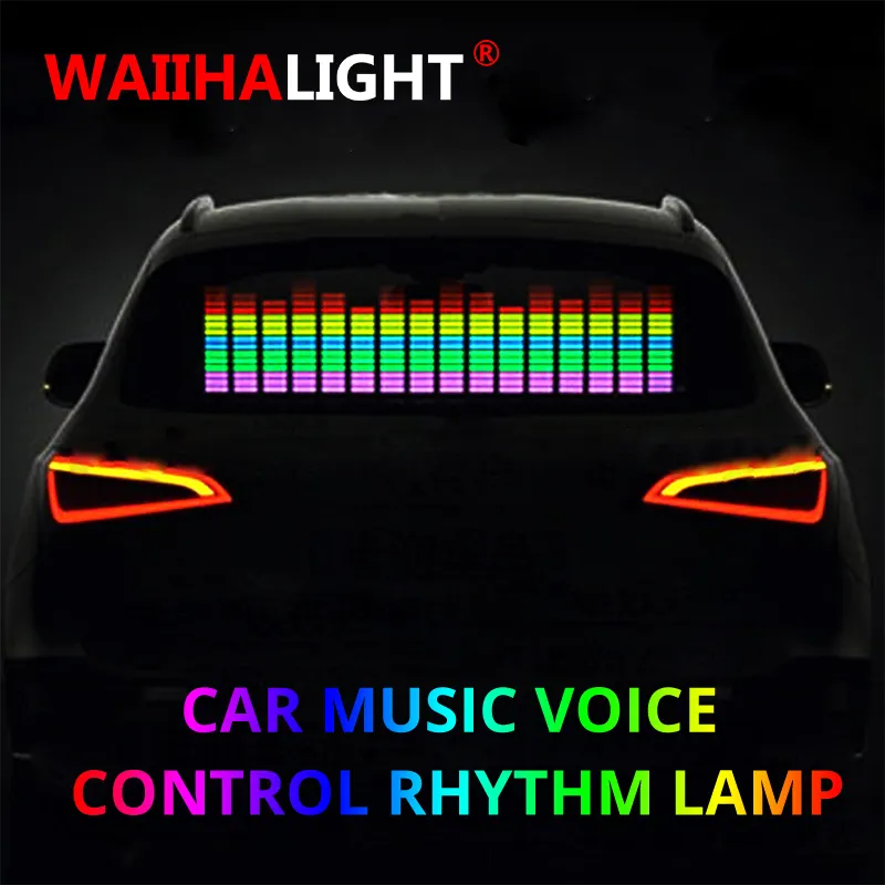 ECUALIZADOR activado por sonido LED para parabrisas de coche, 90x25CM, luz de neón, lámpara Flash con ritmo musical, pegatina con caja de Control