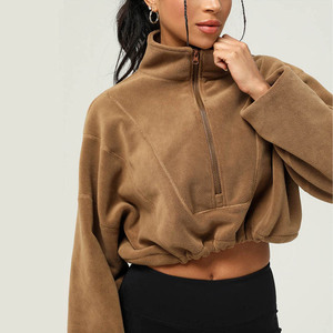 SHINBENE Women's Fuzzy Fleece Cropped Jacket Half Zip Fluffy Sherpa Coat Winter <strong>Teddy</strong> <strong>Hoodie</strong> With Long Sleeves - Product Image 5