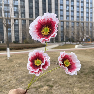 Hoa Nhân Tạo 3 Đầu Cao Monet Poppy Đám Cưới Đường Hướng Dẫn Trang Trí Hoa <span class=keywords><strong>Papaver</strong></span> Rhoeas - Product Image 6