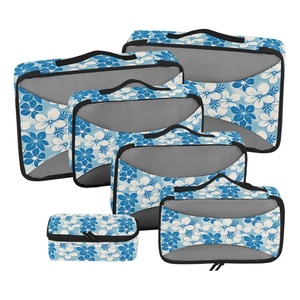 Organiseurs de bagages de voyage à compression avec imprimé floral bleu personnalisé, lot de 6 cubes de rangement pour valise - Product Image 1