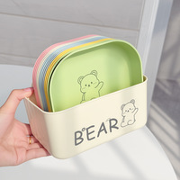 Petite assiette carrée en plastique colorée, style dessin animé, avec base, pour rangement domestique, service de table et récupération des restes, pour le marché international