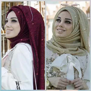 סיטונאי צעיף פוליאסטר חיג 'אב עם הסתחרר זהב פרל Hijabs רך צעיף יפה טורבן המוסלמי חיג' אב עבור נשים