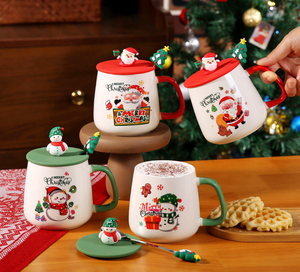 Heated <b>Christmas</b> Ceramic <b>Mug</b> <b>Set</b> with Warmer, Santa/Snowman Coffee Cup with Lid & Spoon, Ready to Ship - Product Image 5