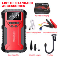 Démarreur de voiture tout-en-un, batterie externe 99800mAh avec gonfleur de pneus numérique, lumière LED d'urgence et charge USB
