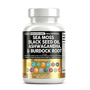 Cápsulas de Musgo Marino de Marca Privada 3000 mg con Aceite de Semilla Negra, Ashwagandha, Cúrcuma, Alga Marina y Bardana para el Sistema Inmunitario - Product Image 1