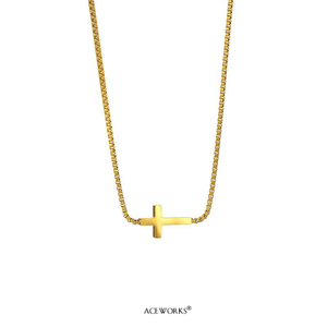 <b>Sideways</b> <b>Cross</b> <b>Necklace</b> | 18K PVD Gold Plated Stainless Steel Box Chain <b>Cross</b> Pendant | Waterproof Hypoallergenic & Tarnish Free - Product Image 6