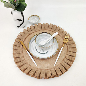 Napperons ronds 15 pouces volants Hessian Jute volants napperons garniture rustique décor à la maison rustique ferme toile <span class=keywords><strong>de</strong></span> jute - Product Image 3