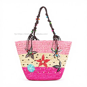Nouveau sac de plage bohème pour femme, fait main, brodé, en paille tressée et perlée, avec fermeture éclair, en polyester Tanjing - Product Image 1