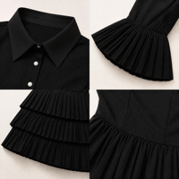 Robe chemise à manches longues et ourlet à volants pour femme, mini-robe à étages, 100% coton de haute qualité, vente en gros, fournisseur Chine